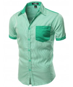 Men's Color Contrast Vertical Striped Short Sleeve Shirts