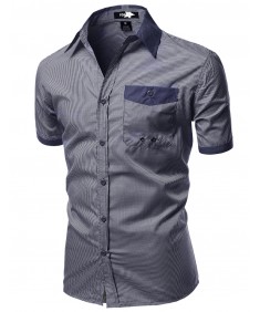 Men's Color Contrast Collar Striped Short Sleeve Shirts