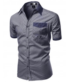 Men's Color Contrast Collar Striped Short Sleeve Shirts