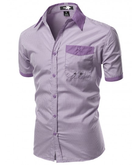 Men's Color Contrast Collar Striped Short Sleeve Shirts