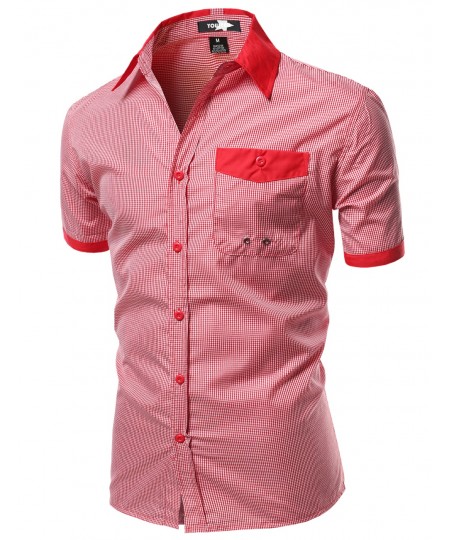 Men's Color Contrast Collar Striped Short Sleeve Shirts