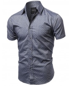 Men's Small Polka Dot Button Down Short Sleeves Shirt