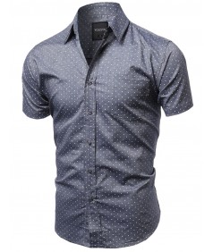 Men's Small Polka Dot Button Down Short Sleeves Shirt