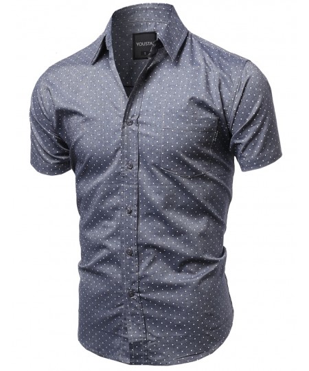 Men's Small Polka Dot Button Down Short Sleeves Shirt