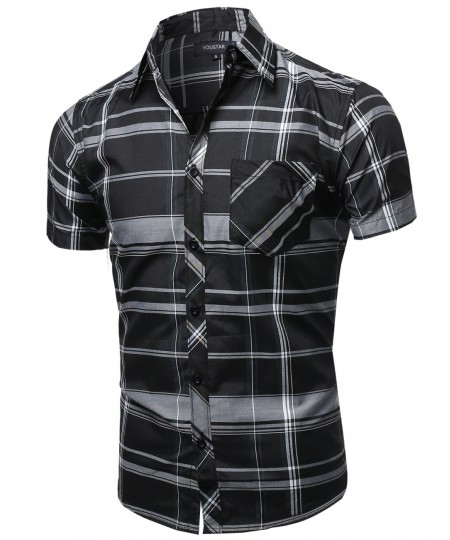 Men's Casual Short Sleeve Buttondown Checkered Plaid Shirts