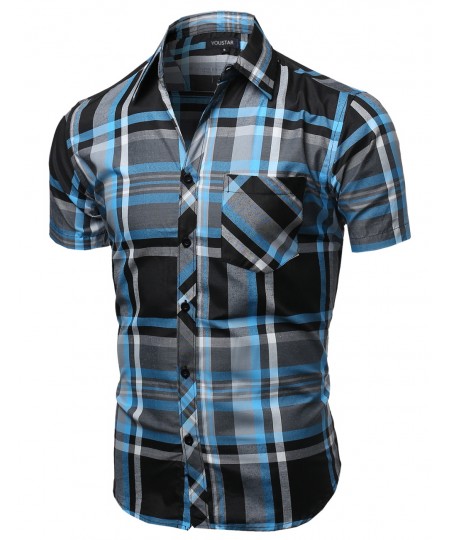 Men's Casual Short Sleeve Buttondown Checkered Plaid Shirts