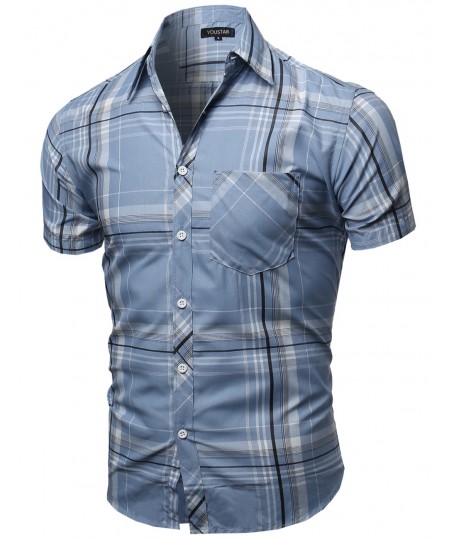 Men's Casual Short Sleeve Buttondown Checkered Plaid Shirts