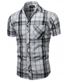 Men's Casual Short Sleeve Buttondown Checkered Plaid Shirts