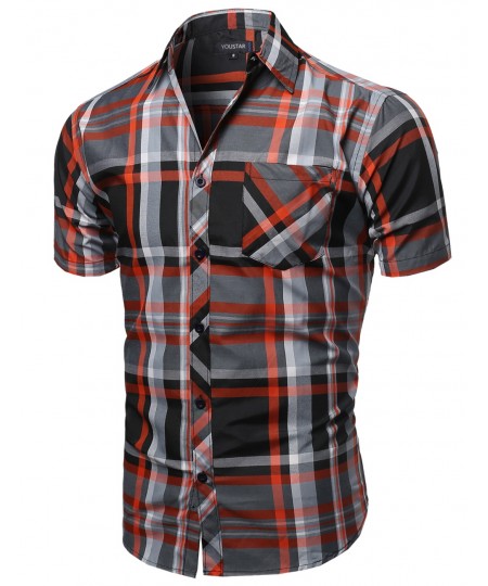 Men's Casual Short Sleeve Buttondown Checkered Plaid Shirts