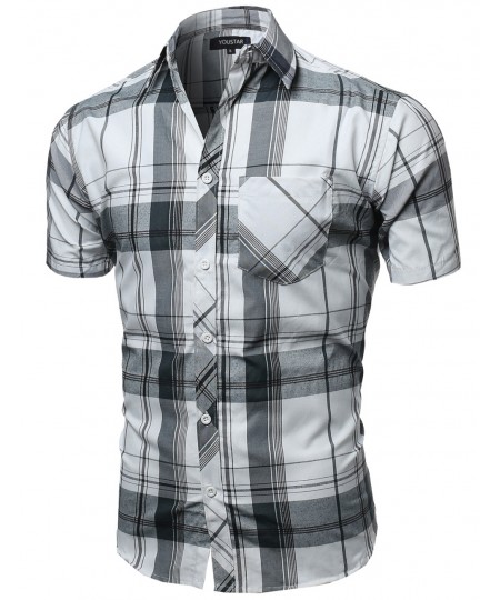 Men's Casual Short Sleeve Buttondown Checkered Plaid Shirts