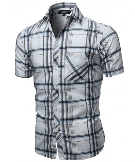 Men's Casual Short Sleeve Buttondown Checkered Plaid Shirts