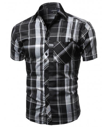 Men's Casual Short Sleeve Buttondown Checkered Plaid Shirts