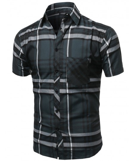 Men's Casual Short Sleeve Buttondown Checkered Plaid Shirts