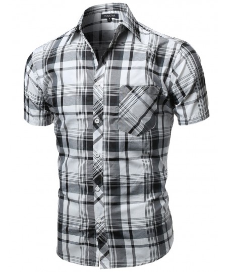 Men's Casual Short Sleeve Buttondown Checkered Plaid Shirts