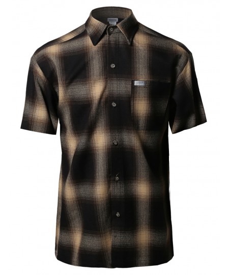 Men's Short Sleeve Casual Plaid Buttondown Shirt