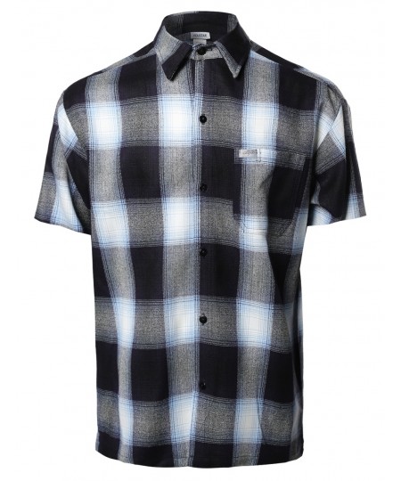 Men's Short Sleeve Casual Plaid Buttondown Shirt