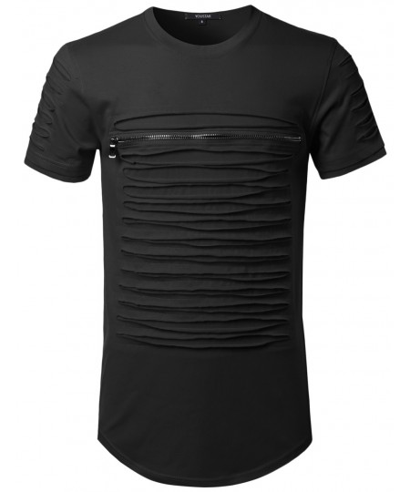 Men's Cut Out Unique Design Front Zipper Short Sleeves Tee Shirt