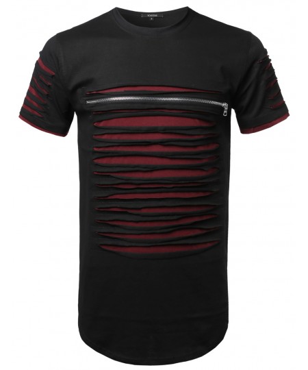 Men's Cut Out Unique Design Front Zipper Short Sleeves Tee Shirt