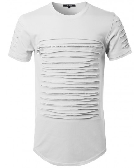 Men's Cut Out Unique Design Front Zipper Short Sleeves Tee Shirt