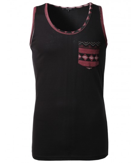 Men's Sleeveless Printed Pocket Tank Tops