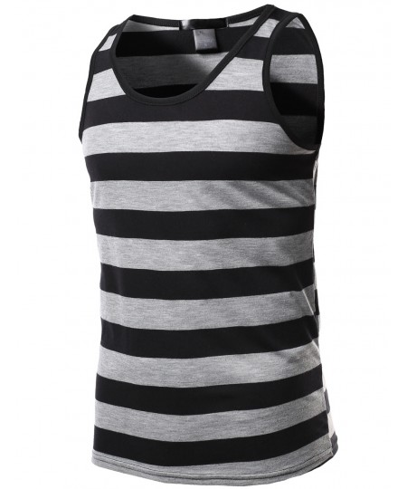 Men's Basic Stripe Round Neck Tank Tops