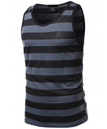 Men's Basic Stripe Round Neck Tank Tops