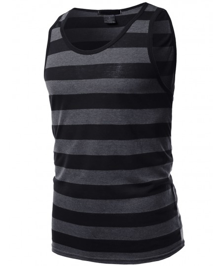 Men's Basic Stripe Round Neck Tank Tops