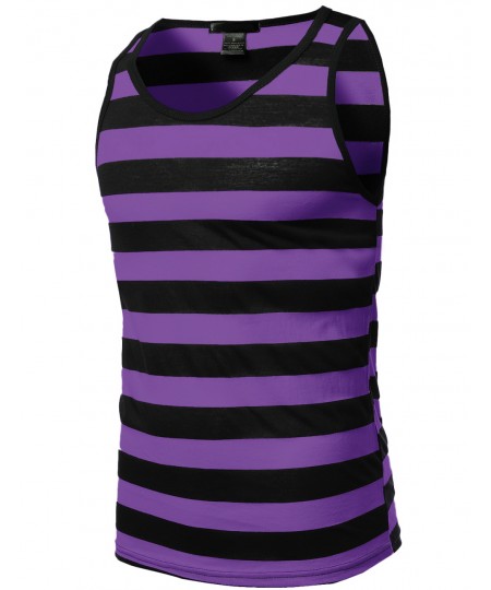 Men's Basic Stripe Round Neck Tank Tops