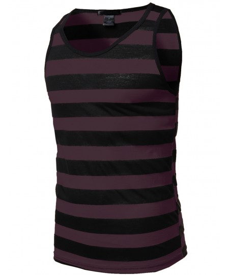 Men's Basic Stripe Round Neck Tank Tops