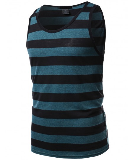 Men's Basic Stripe Round Neck Tank Tops