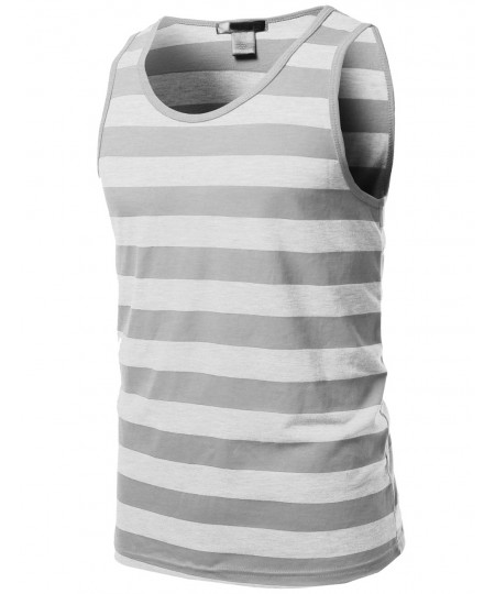 Men's Basic Stripe Round Neck Tank Tops