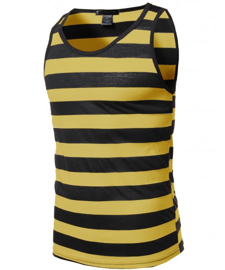 Men's Basic Stripe Round Neck Tank Tops