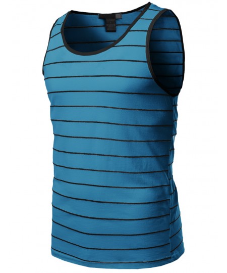 Men's Basic Round Neck Stripe Tank Tops