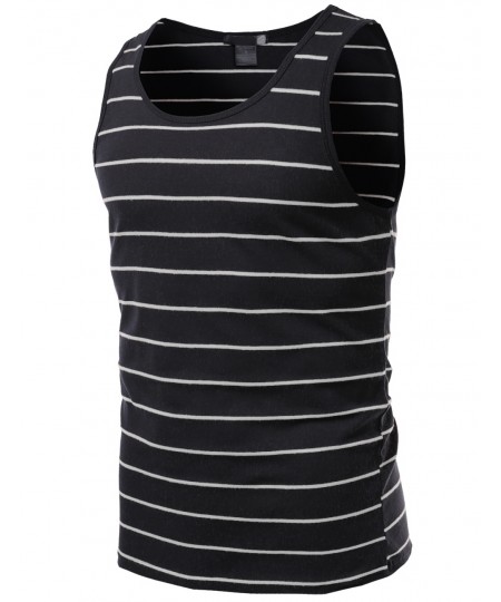 Men's Basic Round Neck Stripe Tank Tops