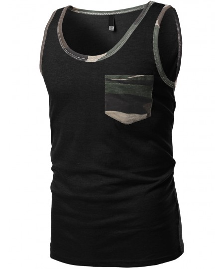 Men's Contrast Colorblock Round Neck Tank Tops