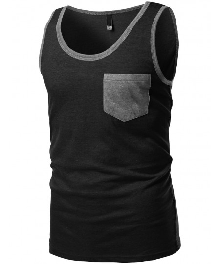 Men's Contrast Colorblock Round Neck Tank Tops