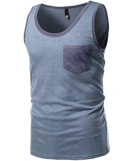 Men's Contrast Colorblock Round Neck Tank Tops