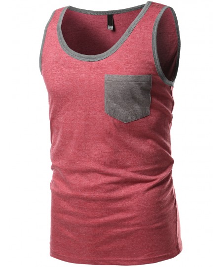 Men's Contrast Colorblock Round Neck Tank Tops