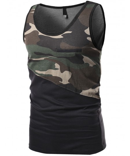 Men's Asymmetrical Color-Block Contrast Tank Tops