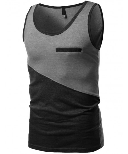 Men's Asymmetrical Color-Block Contrast Tank Tops