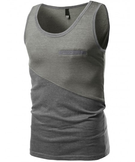 Men's Asymmetrical Color-Block Contrast Tank Tops