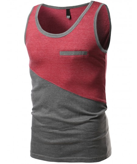 Men's Asymmetrical Color-Block Contrast Tank Tops