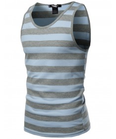 Men's Basic Round Neck Neon Color Wide Stripe Tank Tops