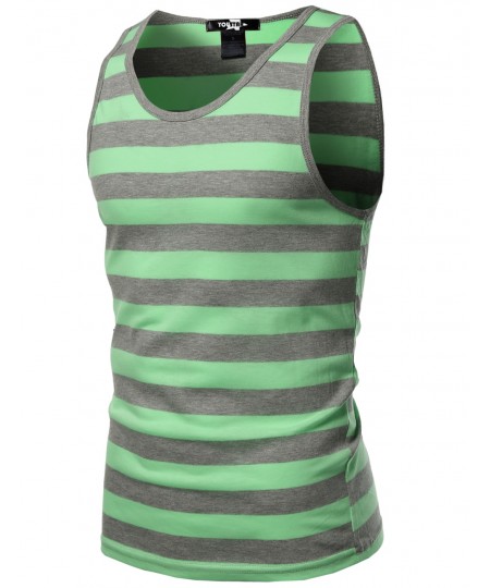 Men's Basic Round Neck Neon Color Wide Stripe Tank Tops