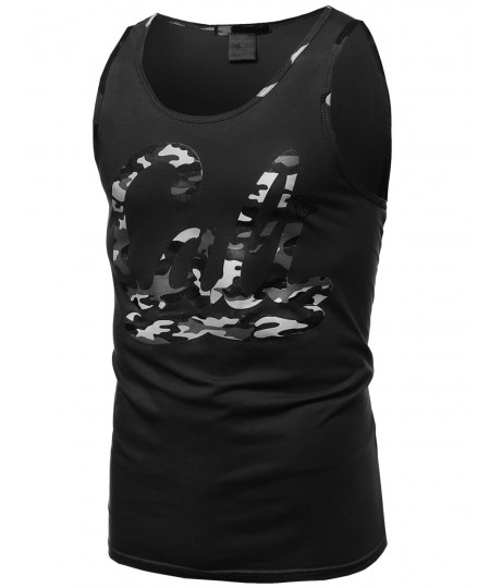 Men's Cali Camo Moustache Printed Sleeveless Tank Tops