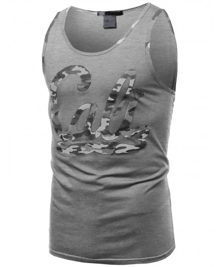 Men's Cali Camo Moustache Printed Sleeveless Tank Tops