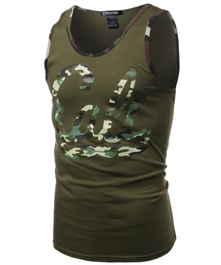 Men's Cali Camo Moustache Printed Sleeveless Tank Tops