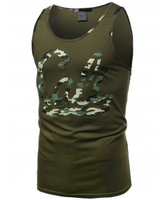 Men's Cali Camo Moustache Printed Sleeveless Tank Tops