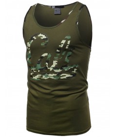 Men's Cali Camo Moustache Printed Sleeveless Tank Tops