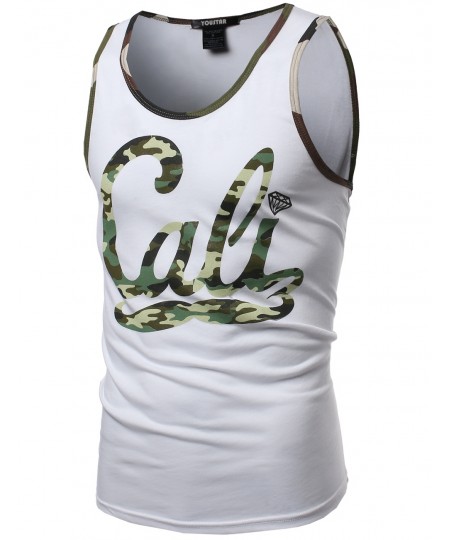 Men's Cali Camo Moustache Printed Sleeveless Tank Tops